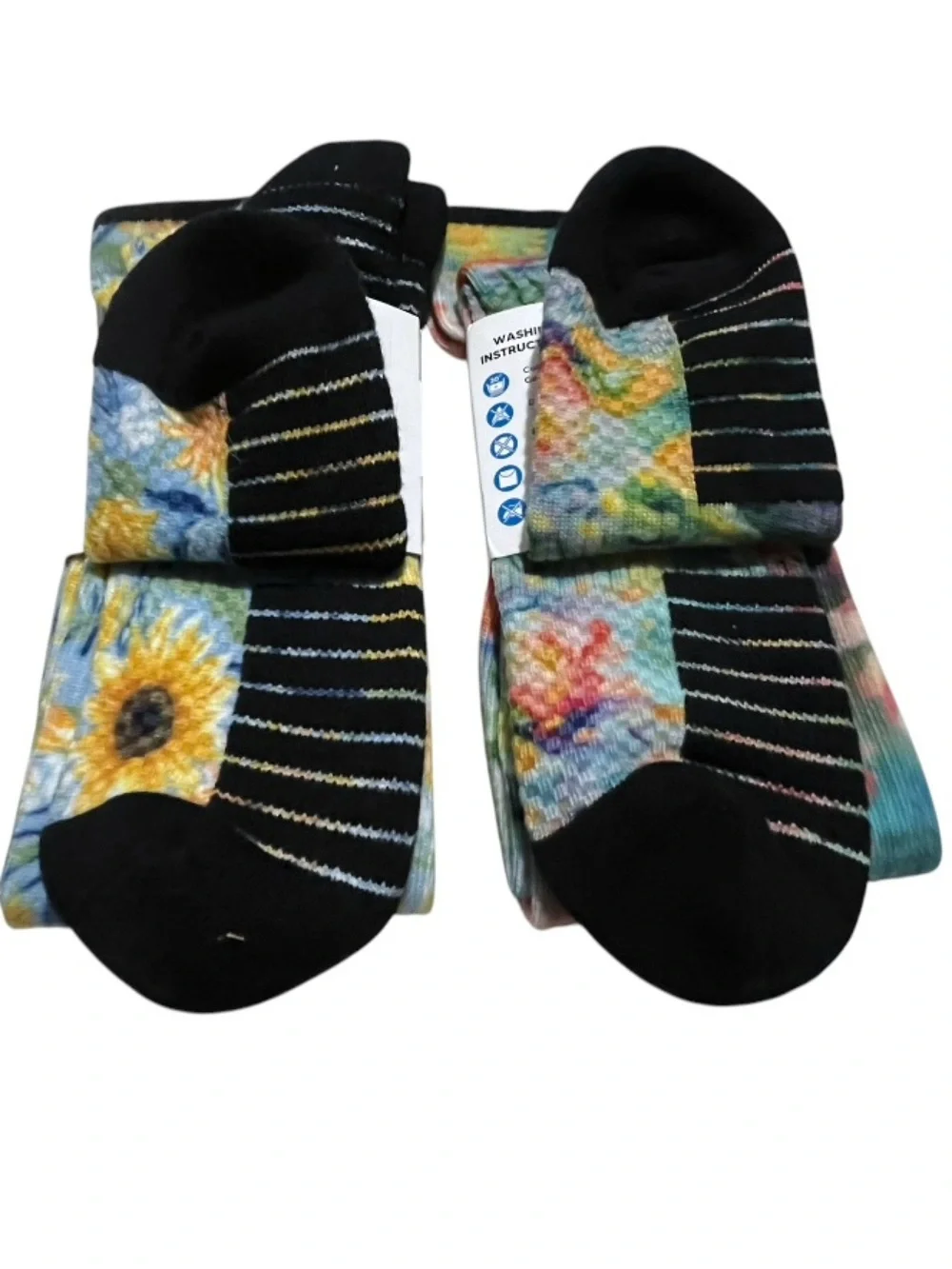 Women’s Floral Knee-High Sock Duo in Blue, Yellow & Pink Sz L/XL